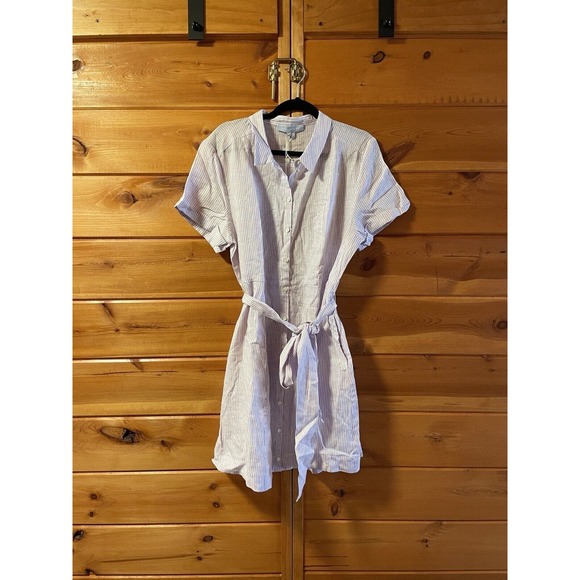 Hill House Purple Lilac Stripe Linen Fit And Flare The Laura Shirt Dress Size XL - Picture 4 of 5